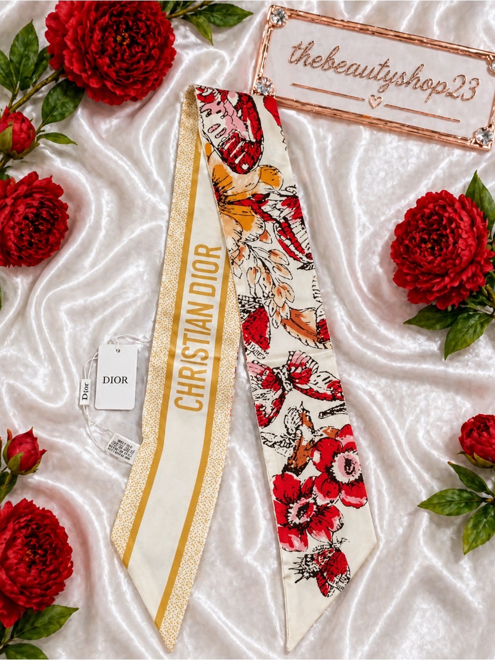 Dior Orange & Red Silk Mitzah Scarf - Picture 2 of 2